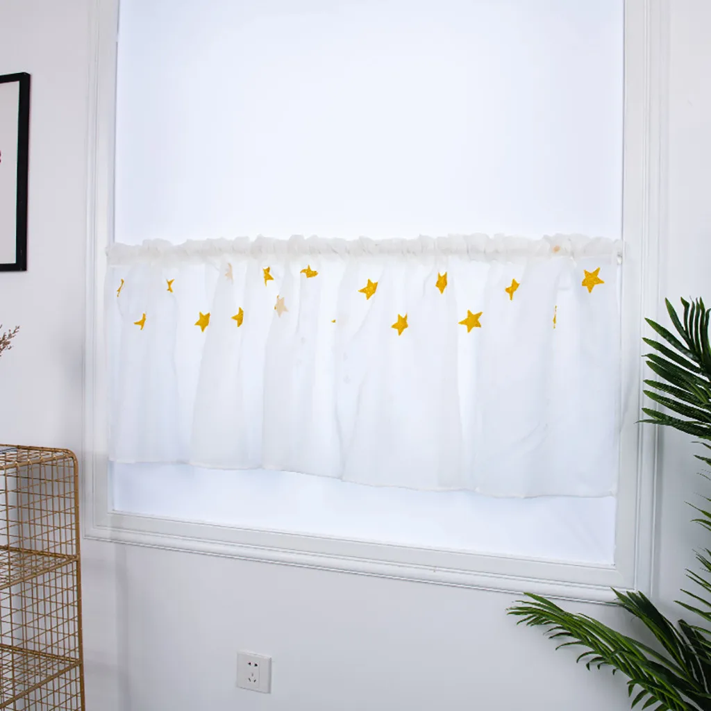 

OUNEED 1PCS Curtains Home Textiles Voile Curtain Swags Stars Printed Valance Net Curtains Voile For Home Window DropShip May24