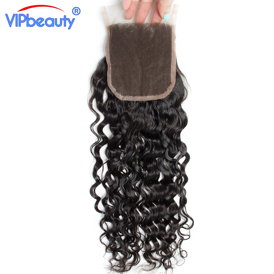 

Vip beauty Brazilian water wave remy hair 4x4 lace closure free part 100% human hair closure natural color 12-18 inch