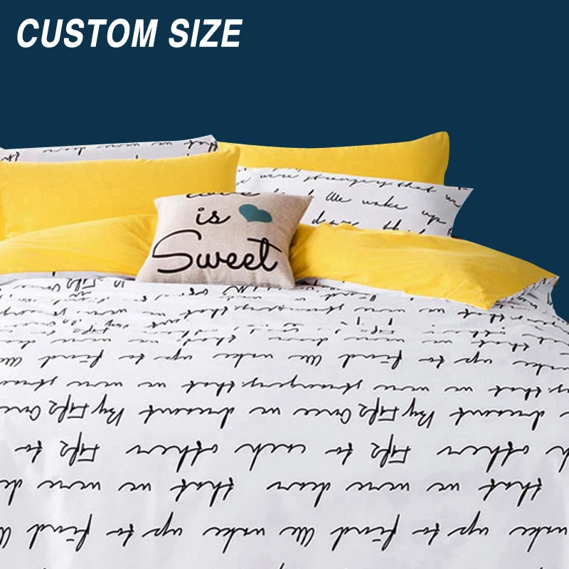 

Bedding Sets Custom King Size USA Russia Europe Duvet Cover Set Soft Sheet Set Queen bed linen Yellow Letter