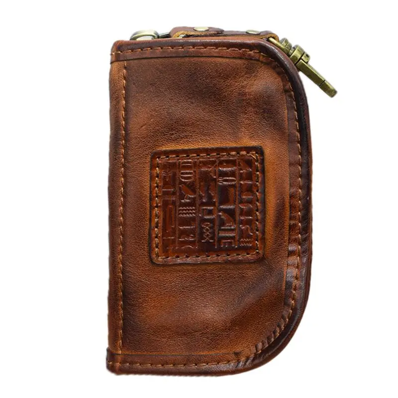 Portable Genuine Leather Key Wallet Holder Card Case Keychain Pouch Zipper Purse for Men Women