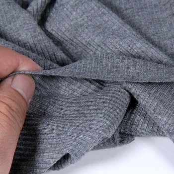 

Summer knitted cotton fabric grey dark green stripes render unlined upper garment dress fabric stretch in all directions