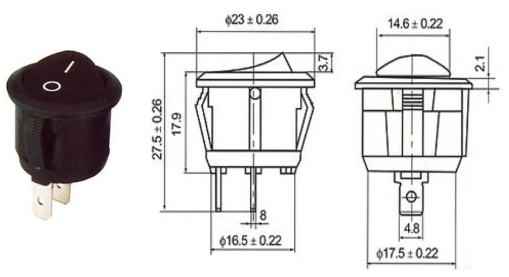 2 Pin ON-OFF 16mm Diameter Small Round Boat Rocker Switches Black Mini Round Black White Red Rocker Switch (7)