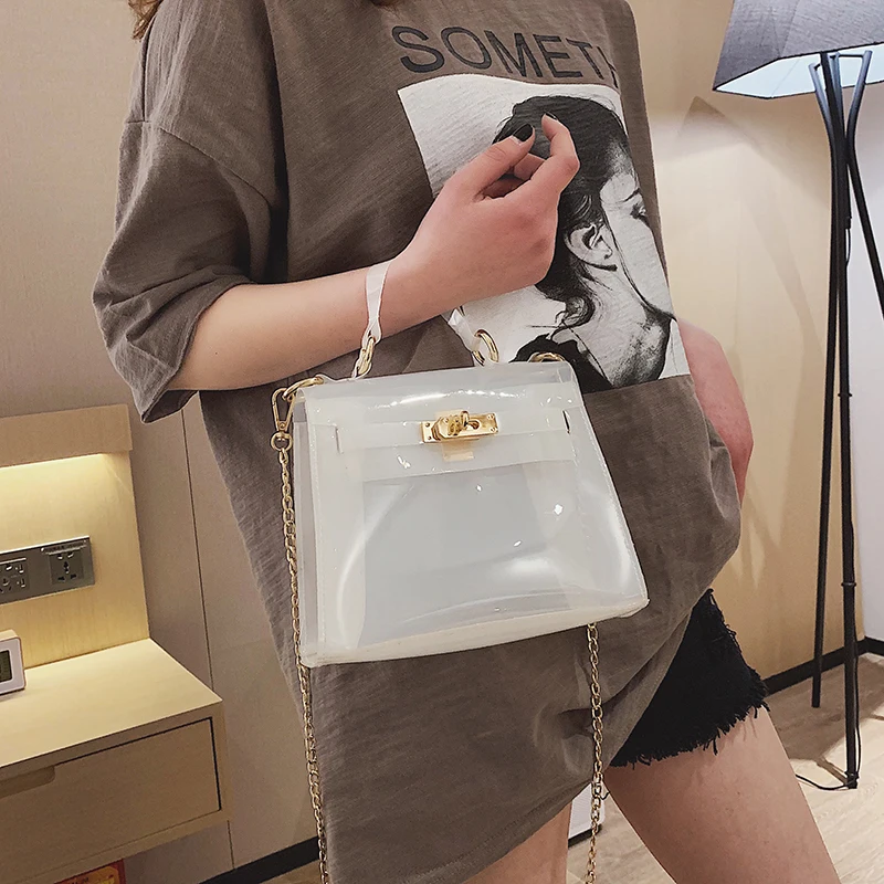 Cena Pcv jasne torebka typu jelly Bag dla kobiet 2019 luksusowe torebki damskie torby projektant przezroczyste torebki i torebki Crossbody torba sac głównym