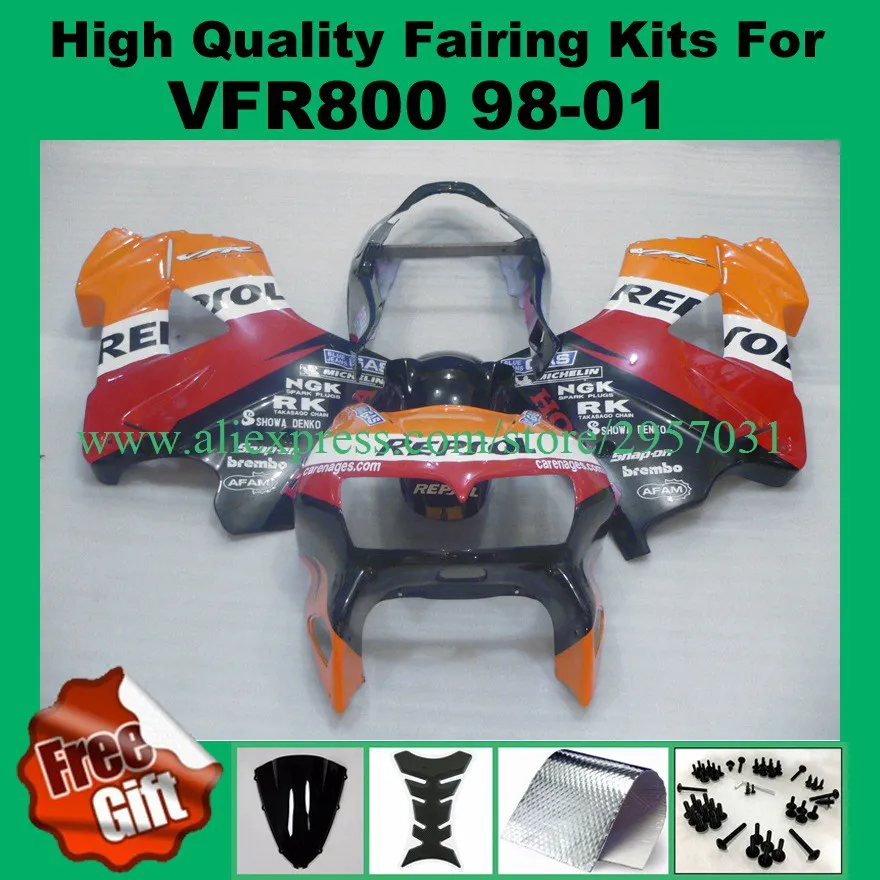 Free screws Fairing kit for HONDA VFR800 98 99 00 01 VFR 800 1998 1999