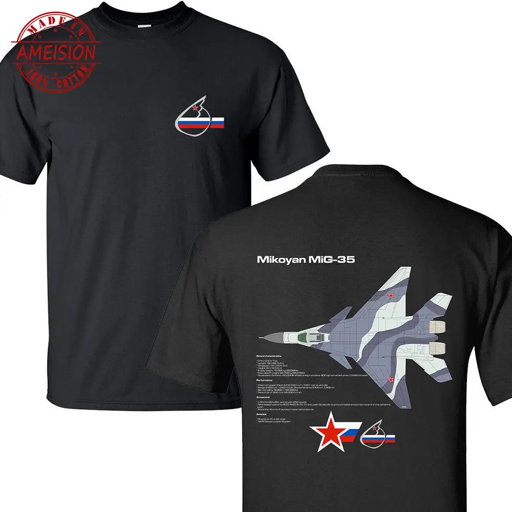 

New Summer Hot men clothes 2019 Mikoyan MiG-35 Fulcrum-F Russian Air Force Jet Fighter men t shirt three quarter game t-shirt