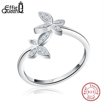 

Effie Queen Genuine 925 Sterling Silver Flower Ring for Women Men Wedding Butterfly Design Adjustable Size Finger Rings BR10