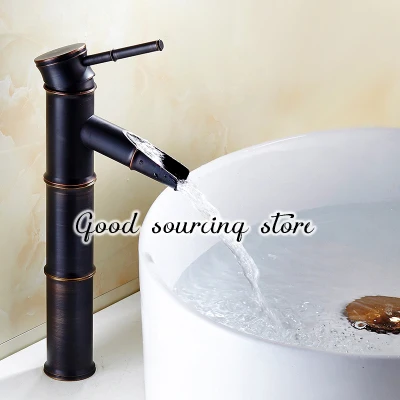 

hot and cold water black bamboo basin mixer faucet