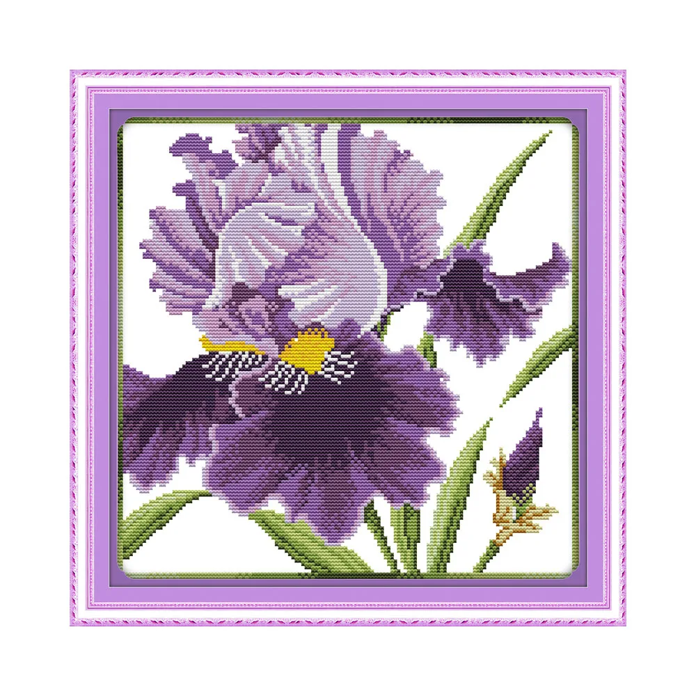 

DIY Handmade Needlework Counted Cross Stitch Set Embroidery Kit 14CT Purple Flowers Pattern Cross-Stitching Home Decoration