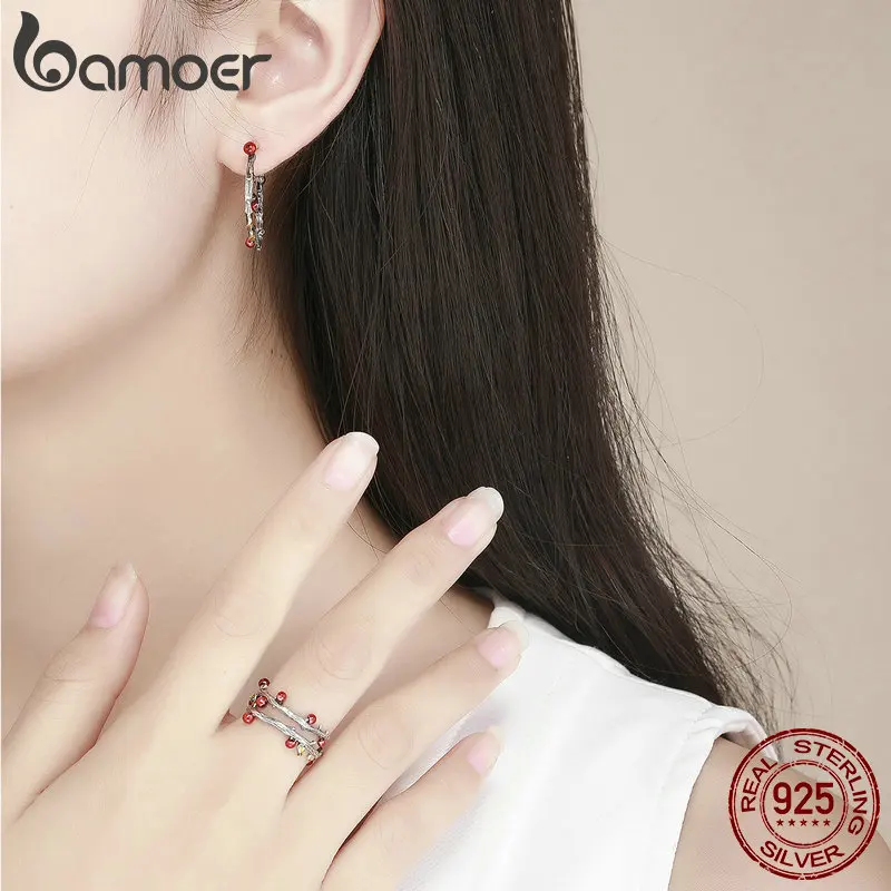 Goede Bamoer Authentieke 925 Sterling Zilver Herfst Boom Bladeren Tak Ringen Oorbellen Sieraden Sets Fashion Sterling Zilveren Sieraden Set