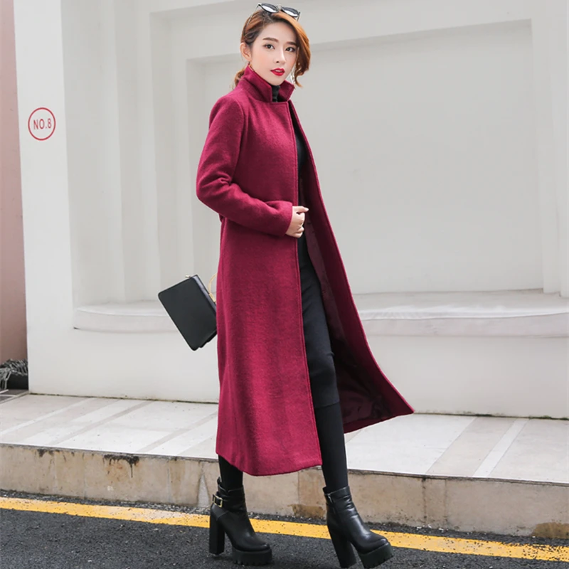 genou Lcy137 red Blue Manteaux Chaud Femmes Femelle wine Laine Épaississement De Ultra Over Survêtement Pardessus Mélanges the Automne Red Long Hiver 2018 rQhdtCs