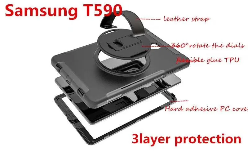 Чехол для samsung T590 Tab A 10,5, 360 градусов вращающийся ремешок на руку/ударопрочный, с подставкой защита от падения samsung T590 чехол