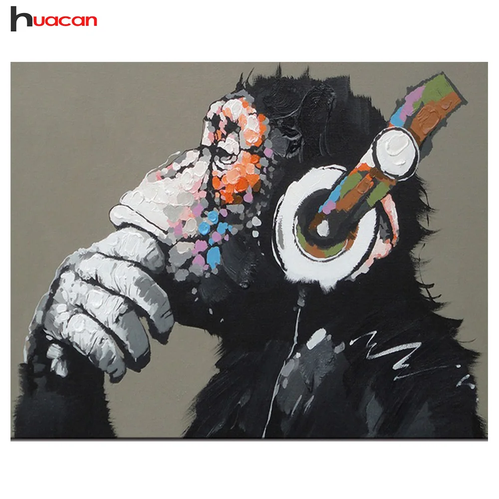 

HUACAN Diamond Painting Cross Stitch Monkey Handmade Kit 5D Diy Diamond Embroidery Animal Rhinestones Mosaic Home Decor