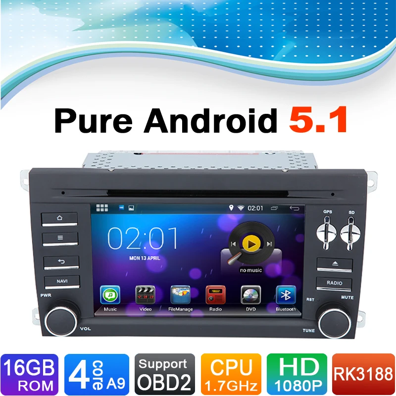 16 ГБ flash, 4 ядра, HD 1024x600, android 5.1 dvd-gps-навигация Система Auto Радио авторадио для porsche: Cayenne (2003-2010)