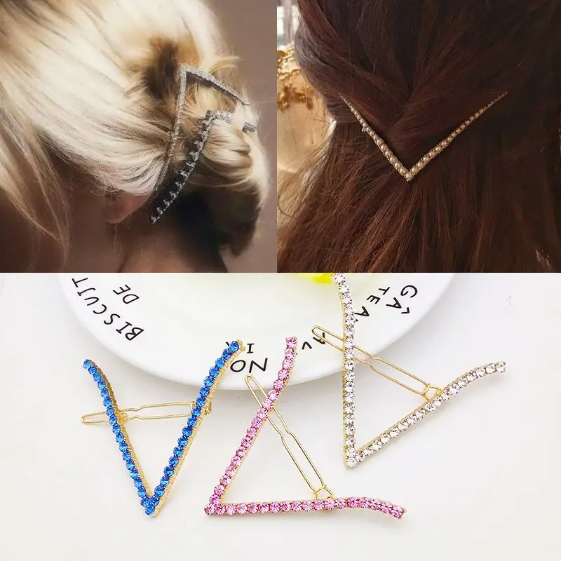 

New Fashion Rhinestone Exquisite Women's Hair Accessories V-Shaped Hair Clips Ladies Long Hair Sequins Attractive Mature Woman