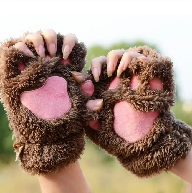 

women's winter lovely cat paw glove girls winter thicken warm fingerless cartoon kitty glove cosplay glove R032