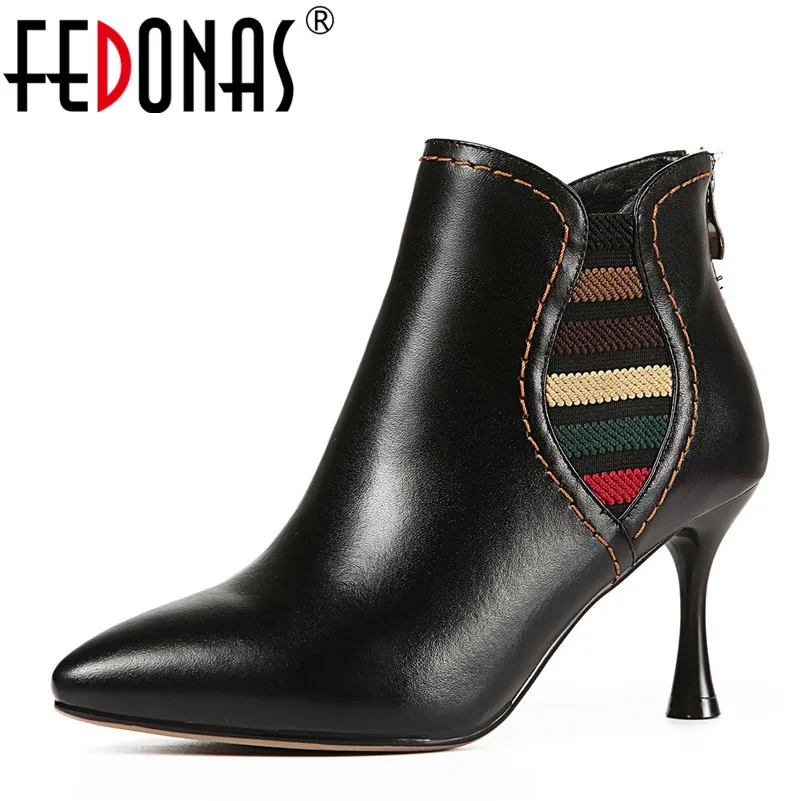 

FEDONAS 1Fashion Women Ankle Boots Genuine Leather Autumn Winter Warm High Heels Shoes Woman Elegant Office Career Ladies Boots