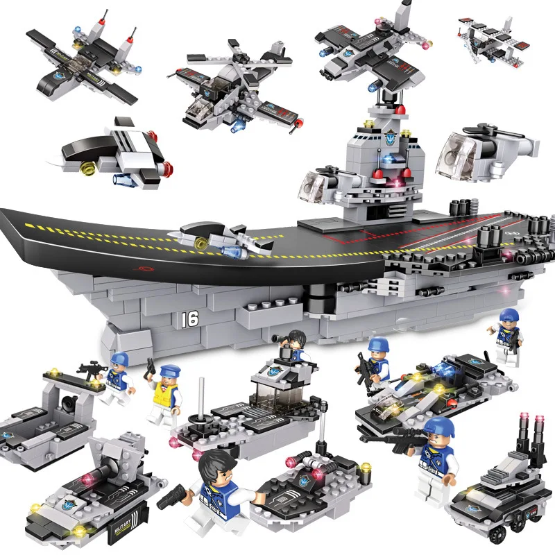 

Aircraft Battle Group Warship Building Blocks Aircrafted Carrier Military submarine Ship Model Bricks Toy Compatible