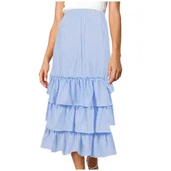 Женская Полосатая юбка с оборками модная летняя новая длинная юбка Повседневная женская уличная макси юбка # SYS