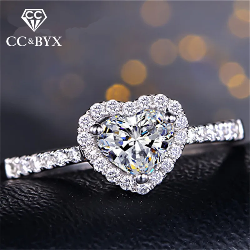 

CC Bijouterie Wedding Rings For Women Bridal Engagement Jewelry Heart-Shaped Bague S925 Silver Ring Accessories Jewelen R829