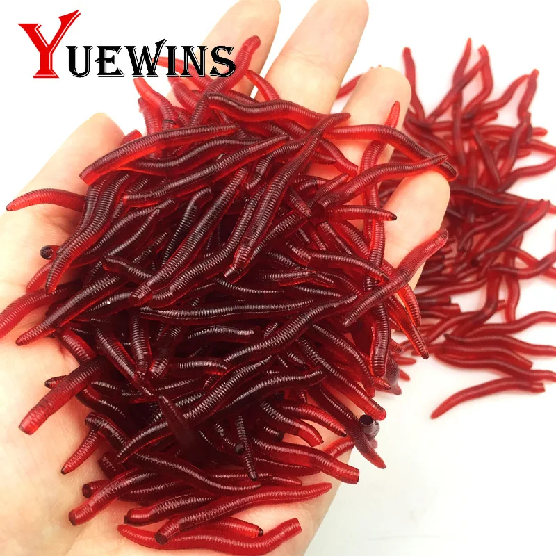 

50pcs/lot 35mm 0.24g Red Simulation Earthworm Soft Fishing Lure silicone Worms Artificial Bait Lifelike Fishy Smell Lures TP1070