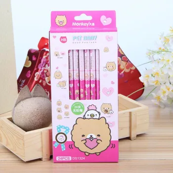 

24PCS/SET Hot Korean Stationery Cartoon Animal HB Wood Standard Pencil for Student Drawing Student Learning School Office Use