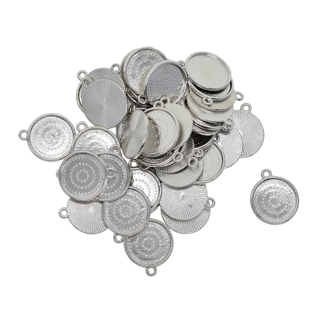 50pcs Round Bezel Pendant Trays Blank Bases Cabochon Settings DIY Jewelry Blank Bezel for Necklace Making