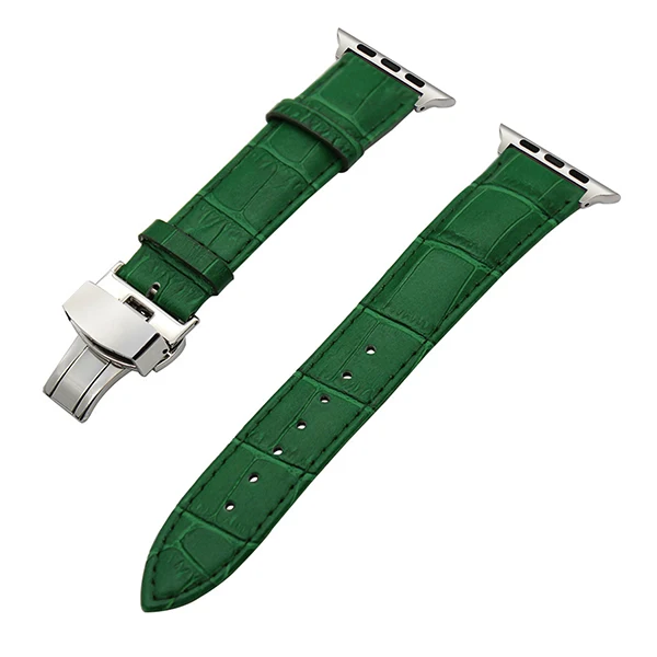 Croco ремешок из натуральной кожи для часов iWatch Apple Watch Series 5 4 3 2 1 40 мм 44 мм 38 мм 42 мм ремешок с застежкой-бабочкой браслет - Цвет ремешка: Green S