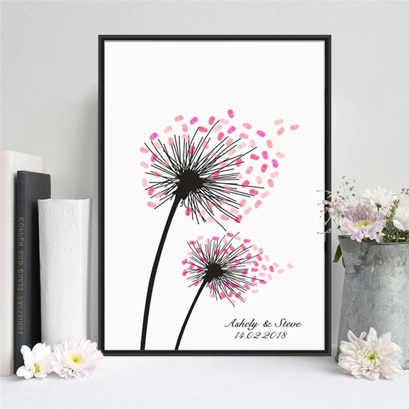 

HAOCHU Dandelions In The Wind Flower Canvas Painting Wedding Fingerprint Tree Signature Guest Book Wedding Party Graduation Gift