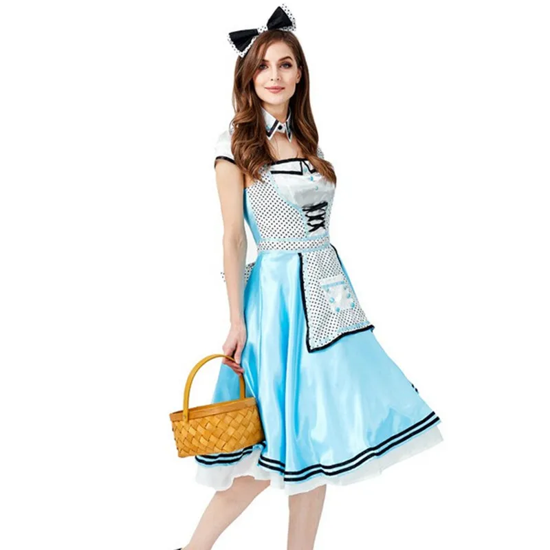 Женский костюм горничной из фильма «Алиса в стране чудес» на Хеллоуин, карнавальный костюм Пурима, для сцены, для ночного клуба, для ролевых игр, платье для вечеринки
