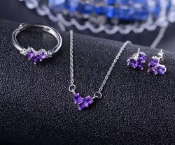 Природный аметист Gem Jewelry комплекты Природный кристалл кольцо кулон Серьги S925 серебро Элегантный Простой Площадь сердце Fine Jewelry