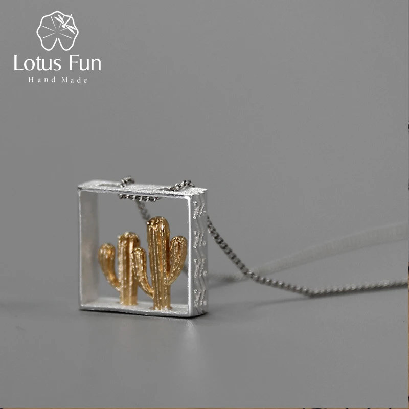 

Lotus Fun Necklaces Pendants for Women Cactus Square 925 Sterling Silver Pendant Without Chain Geometric Fine Jewelry