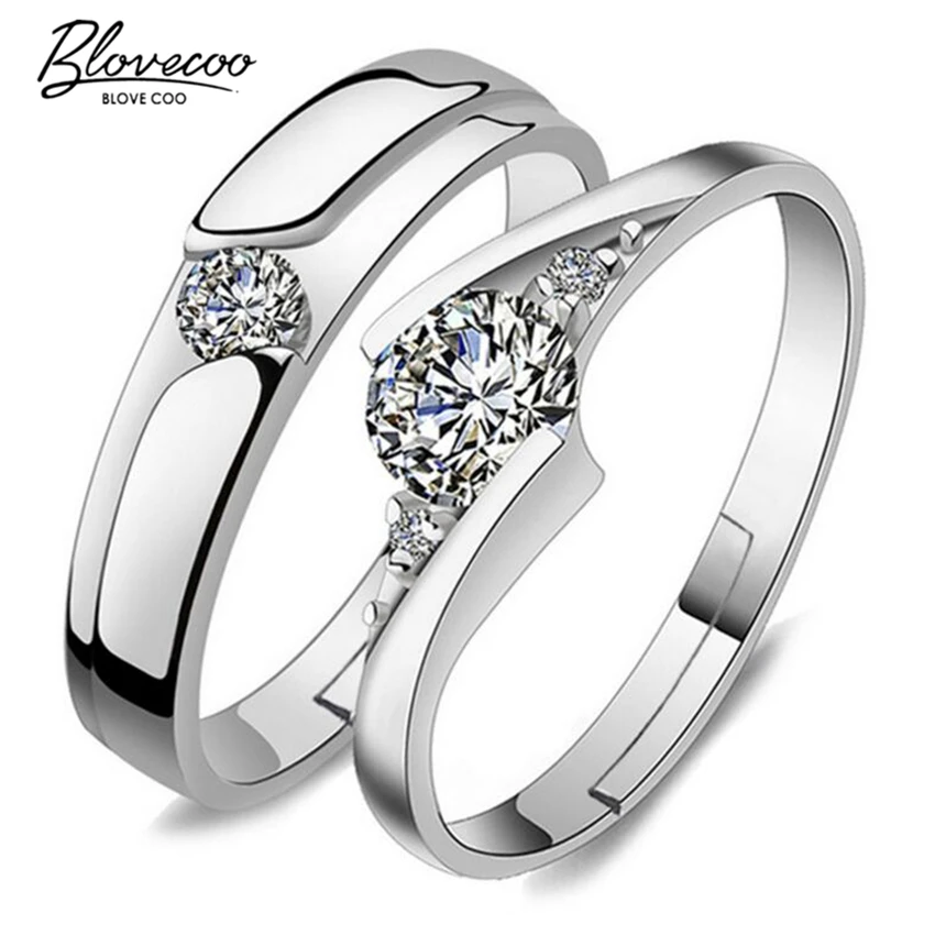 

High quality lady fashion new lovers opening ring heart-shaped crystal stones cute retro silver jewelry