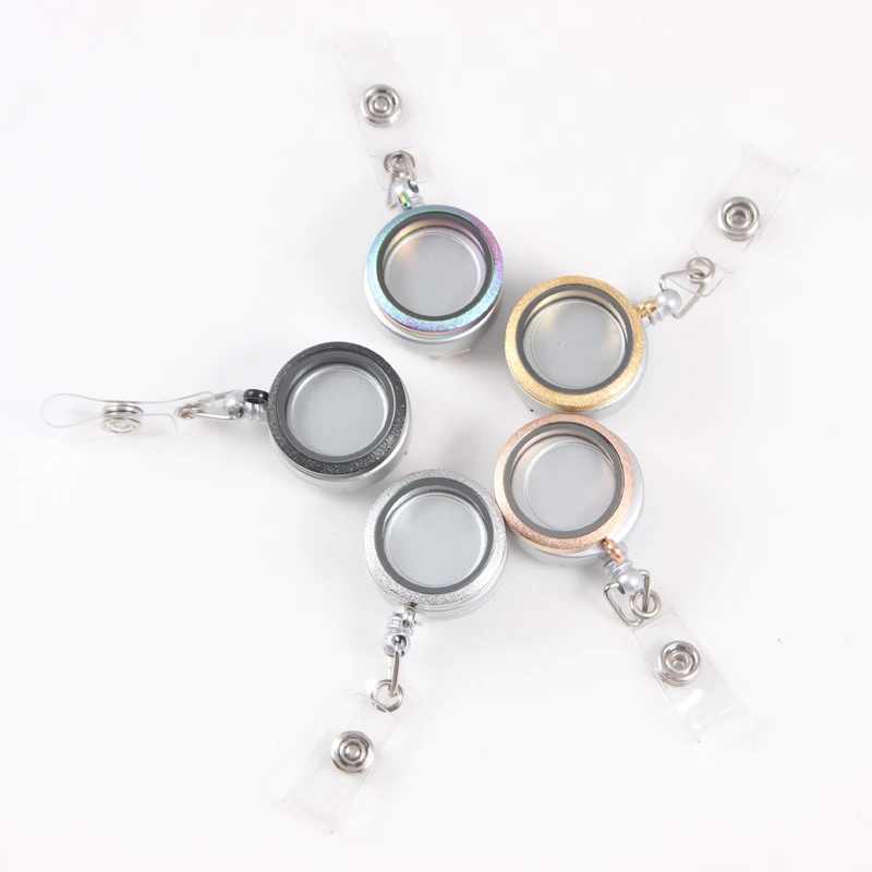 

Mix Colors 30mm Stainless Steel Shine Living Floating Charm Memory Locket Retractable ID Badge Reel Lanyard Holders Jewelry
