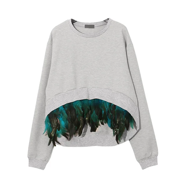 Autumn Detachable Feather Women Pullovers Long Sleeves Plus Size Sweatershirt Lady Fashion 
