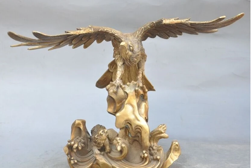

14"chinese fengshui brass Flying wing Eagle lanneret Hawk d Auspicious statue
