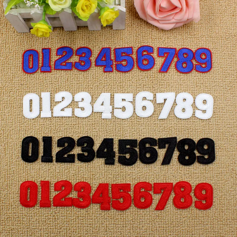 Arabic Number Badge Digit Iron on Patch 0-9 Embroidered Crafts DIY Hat Appliques Clothes Stickers Blue Red Black White | Дом и сад