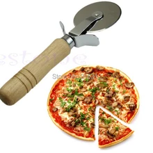 300 шт. модные Нержавеющая сталь деревянной ручкой Кондитерские антипригарной нож для пиццы колесо срез лезвия grip инструмент