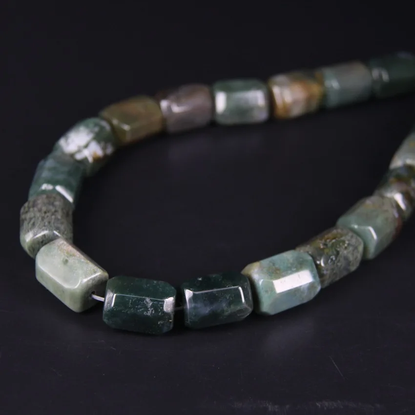 

18-19pcs/strand,Natural India Aagtes Faceted Cylinder Nugget Pendant Beads,Cut Green Stone Tube Necklace Bracelet Jewels Making