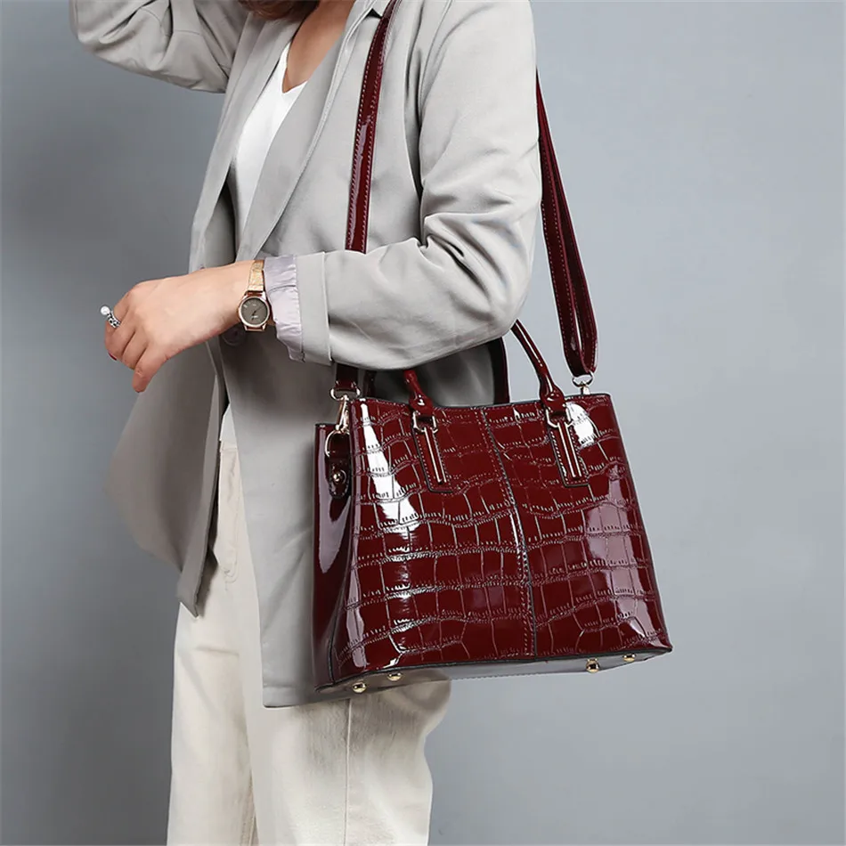 Аллигатор Повседневная сумка дизайнерские сумки Высокое качество Глянцевая искусственная кожа роскошные сумки через плечо для женщин Sac основной Femme