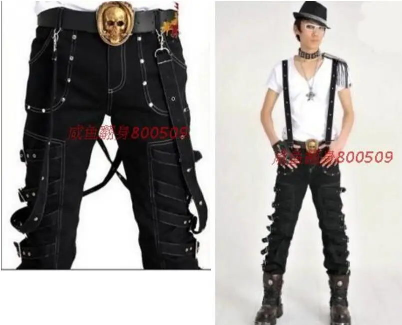 Японский стиль смарт повседневные брюки Джексон версия рок два ремешок для ношения брюки для ночного клуба мужские певцы костюмы