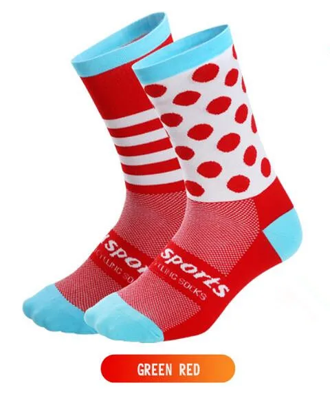 DH SPORTS Socks cycling Socks four seasons long compression tube bicycle ladies men Crossfit sock - Цвет: green red