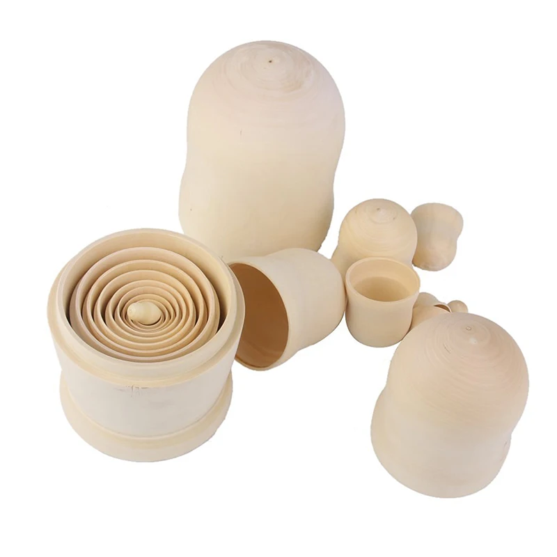 

10pcs/set DIY Hand-paint Unpainted Wooden Unpainted Blank Embryos Russian Dolls Matryoshka Kids Art Gift Sets MU
