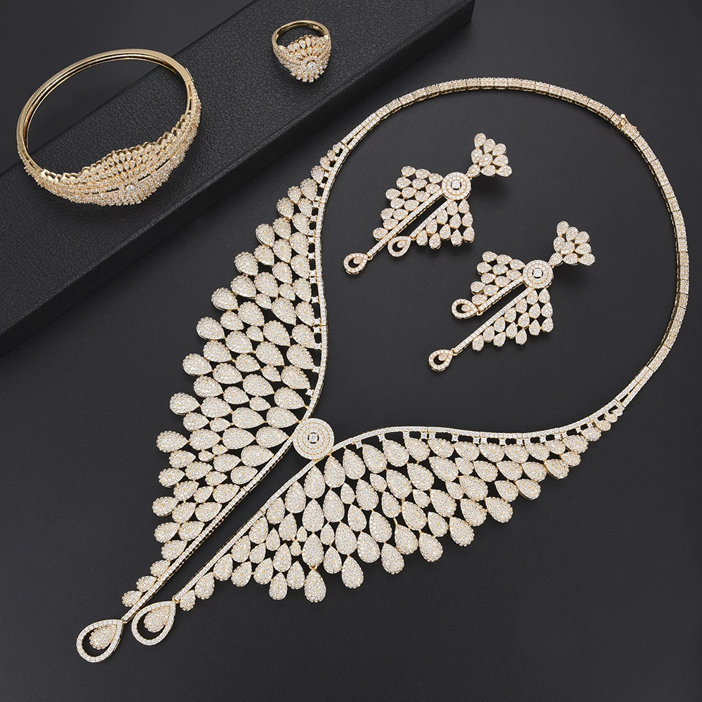 

missvikki Full Water Drop Shape Pendant Collar Design Bangle Earrings Necklace Ring Jewelry Set Luxury Women Important Occasions