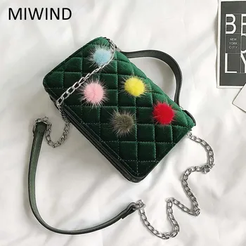 

Free Shipping MIWIND New Velvet Cute Plush Ball Handbag High Quality Buckle Handbags Women Fashion Shoulder Bag KOJN02