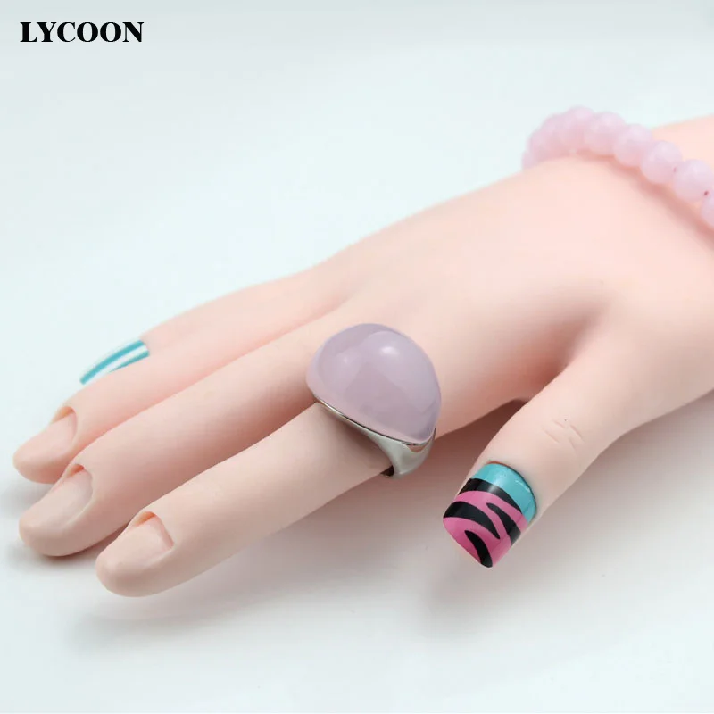 Женское кольцо в виде кошачьих глаз LYCOON из нержавеющей стали 316L с розовым опалом