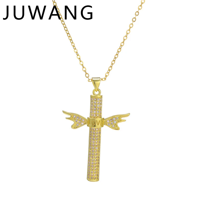

Lucky Female Cross LOVE Crystal Pendants Shiny Cubic Zirconia Long Necklace Chain for Women Men Mujer Accessories Jewelry