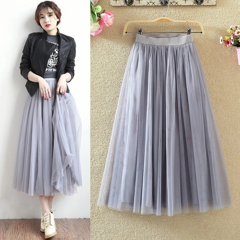 New Tutu Skirt Women Tulle Long Skirt Casual Mid calf 80 90CM skirts Women 8SK008in Skirts from