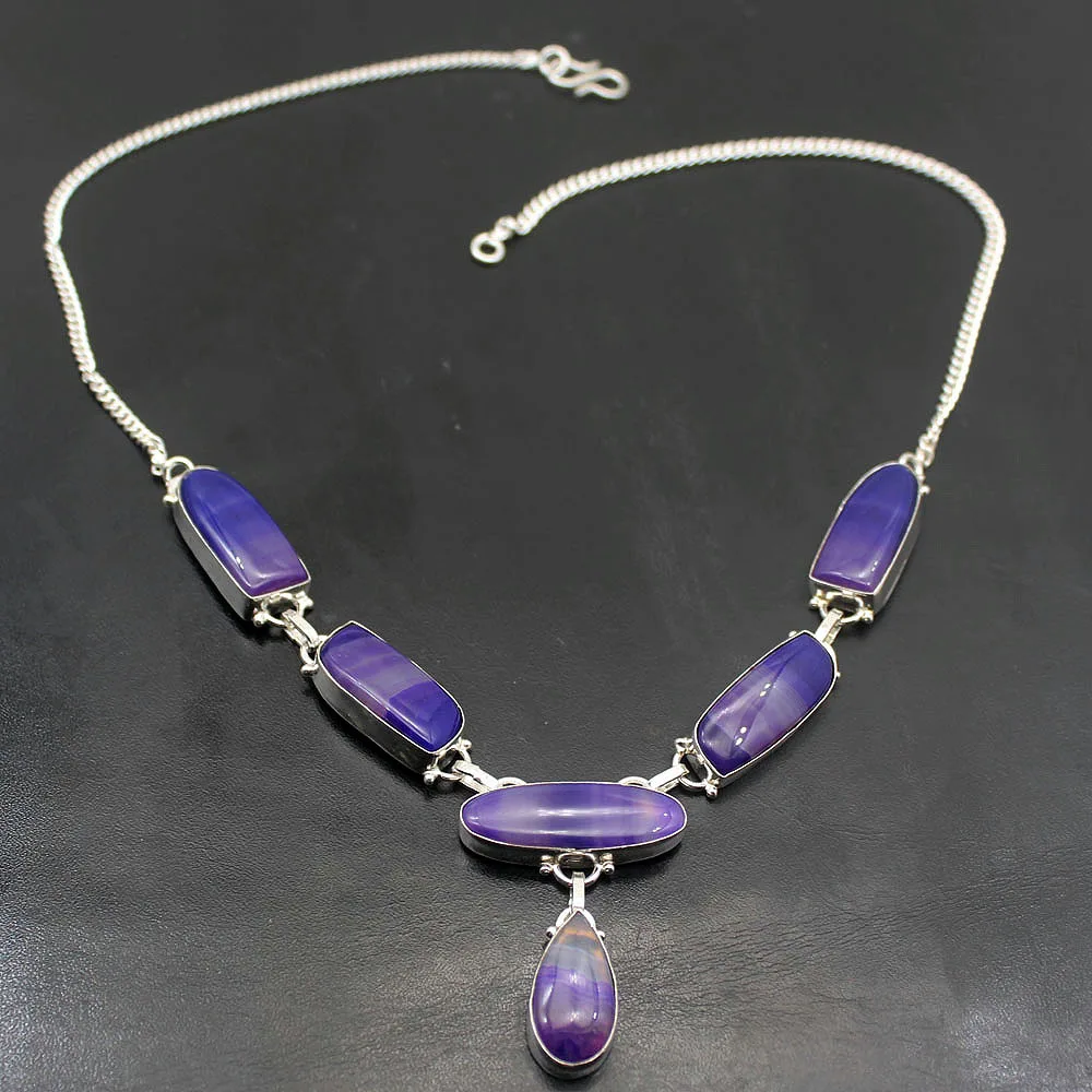 

Elegant Cute Fashion Botswana Agate925 Sterling Silver Pendant Necklace Women Charm Jewelry 19 Inch H168