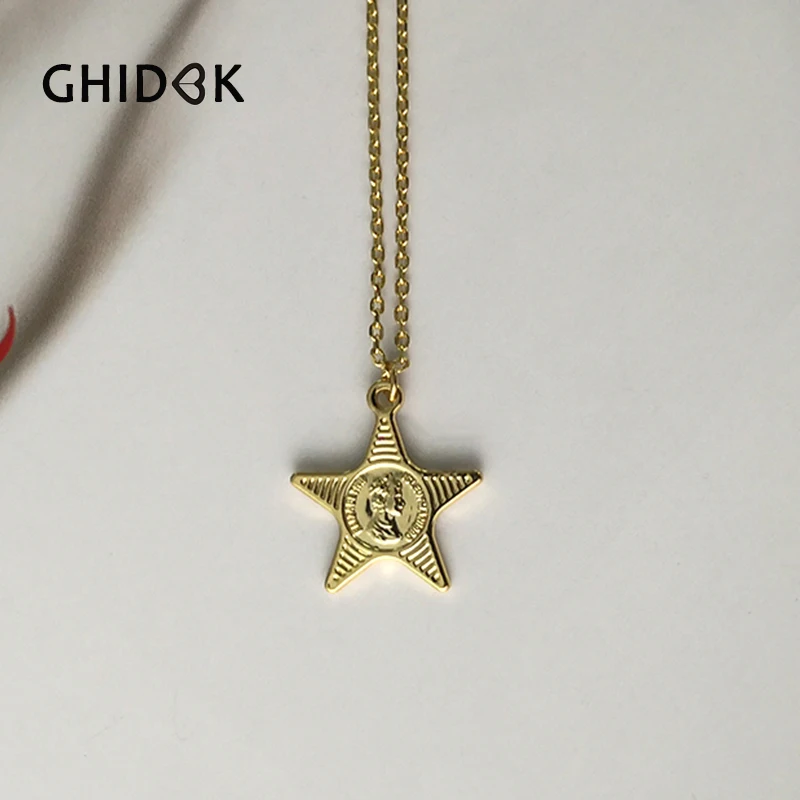 GHIDBK минималистичное золотое ожерелье с пентаграммой для лица женская подвеска в