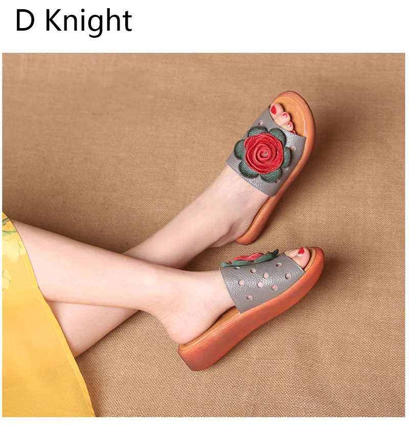 Big Size Flower Woman Beach Flip Flops Summer Sandals Slip- Resistant Slippers Platform Sandal Genuine Leather Slides Size 35-40 (7)